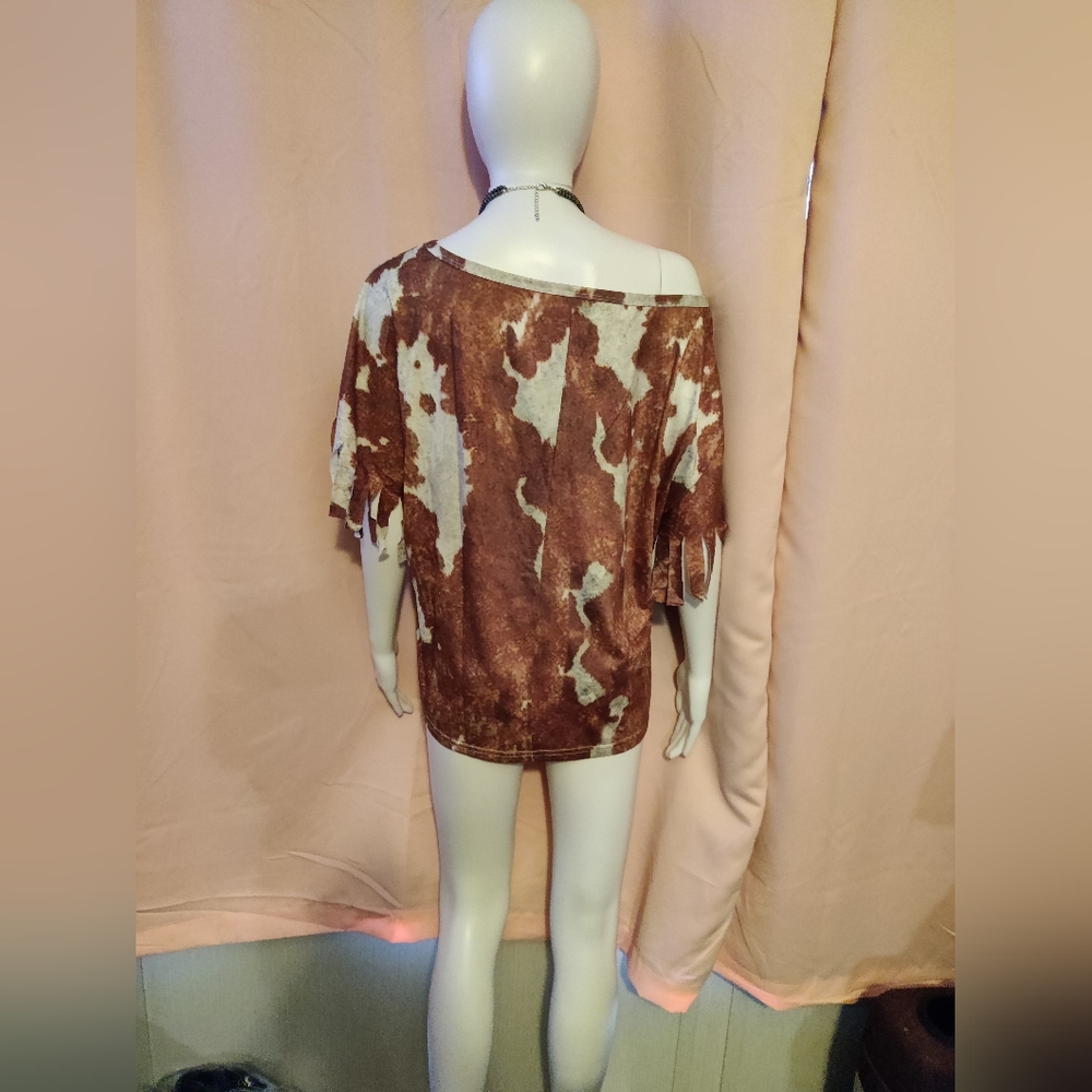 NW-UPCT Vintage Tassel cow Print Blouse - Picture 3 of 5